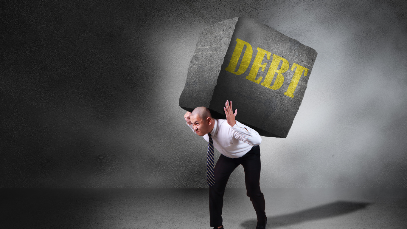 Man carrying heavy debt burden