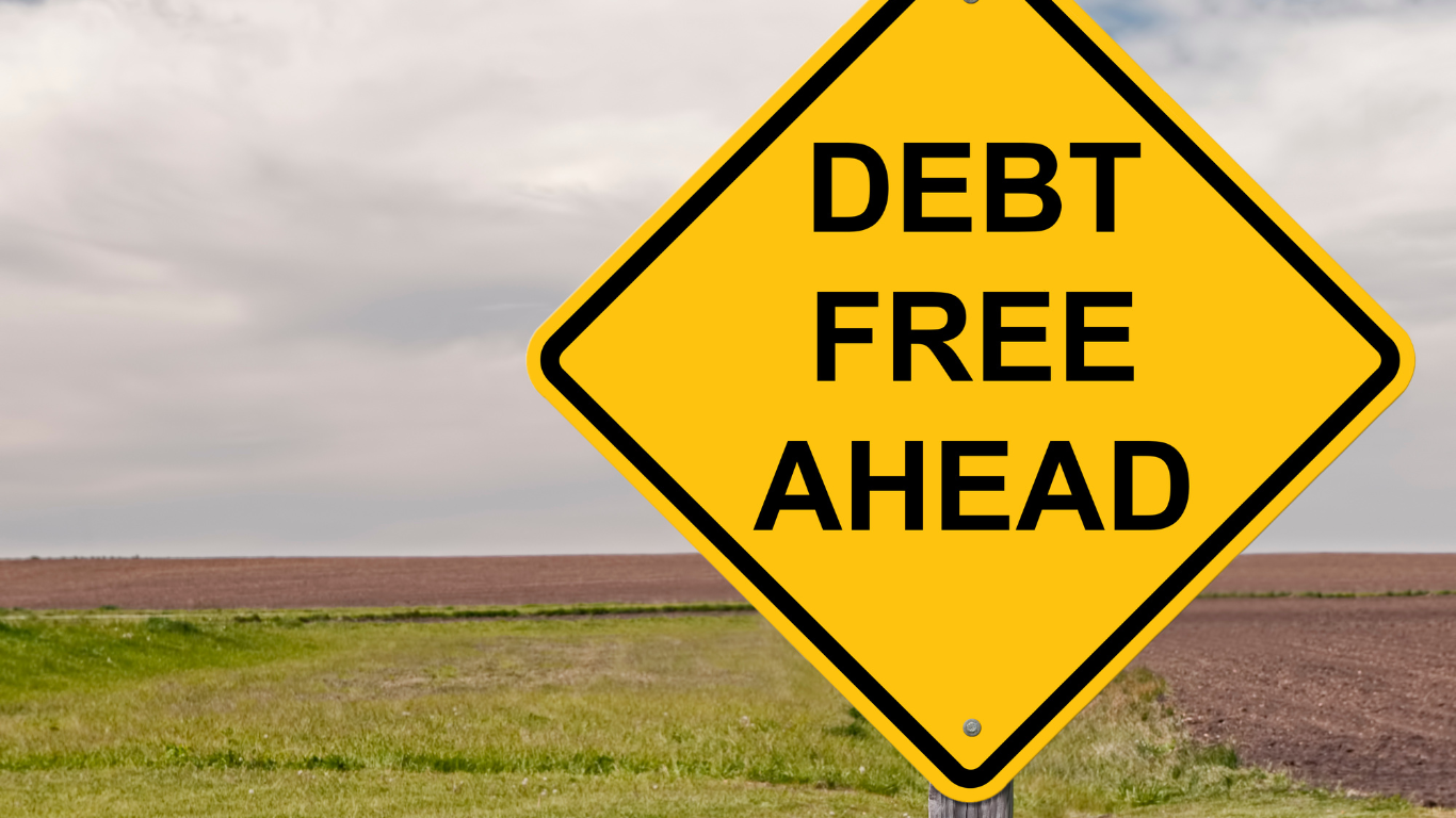 Debt free ahead road sign