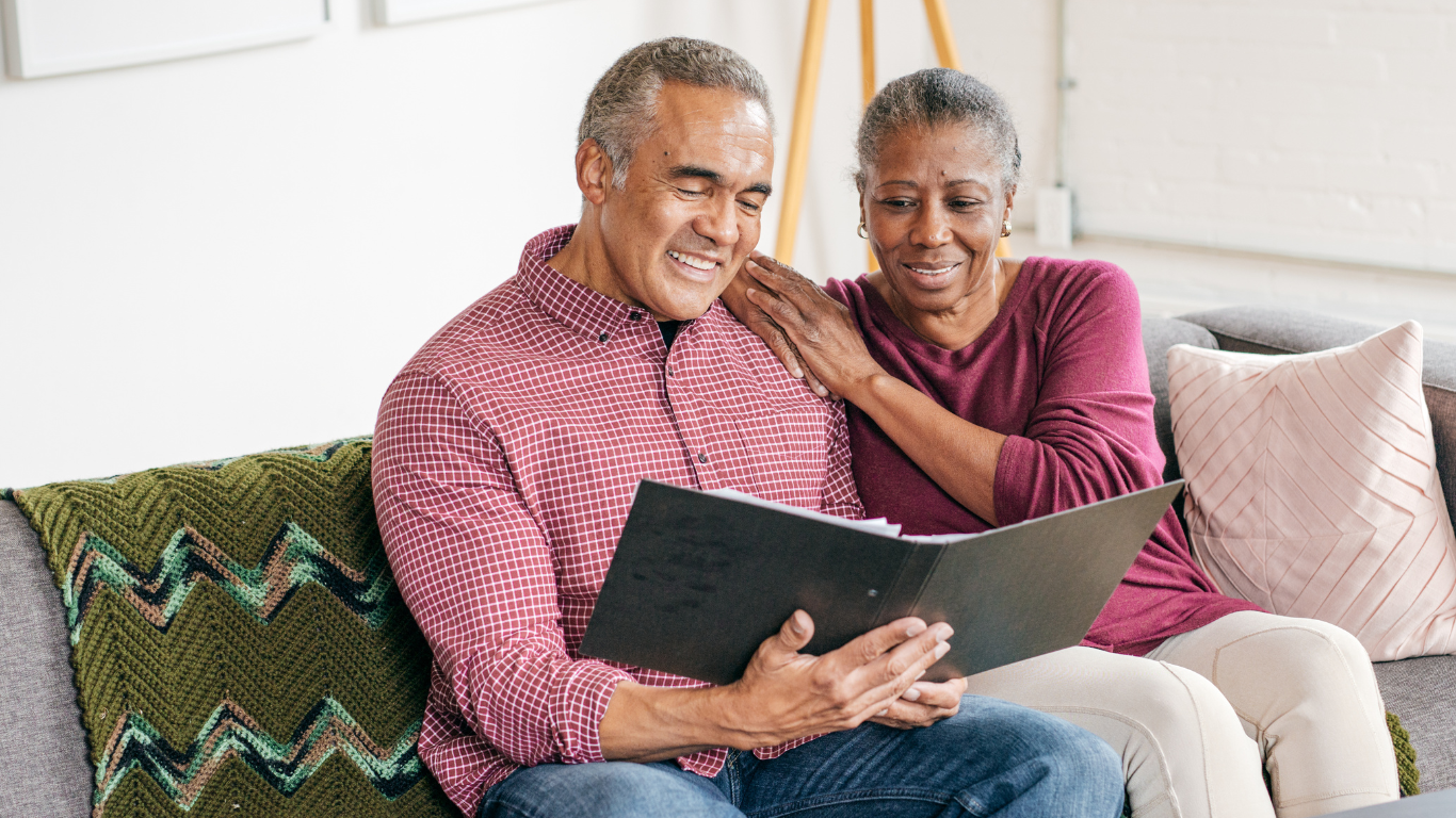 Older couple reviewing financial documents
