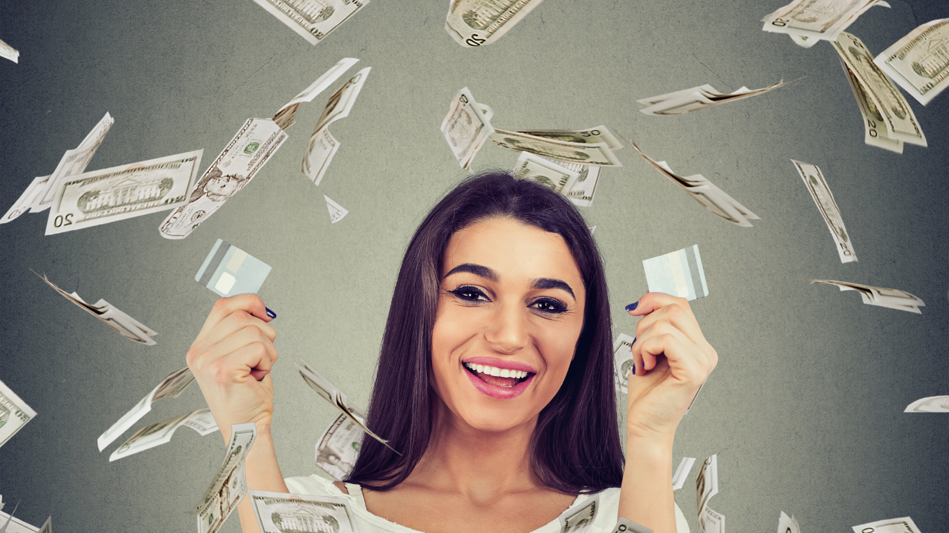 Woman celebrating financial success